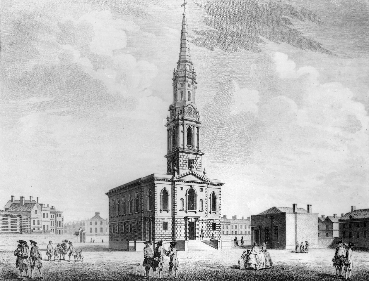 منظر شمالي غربي لكنيسة سانت جيلس في الحقول ، 1753 بواسطة جون دونويل