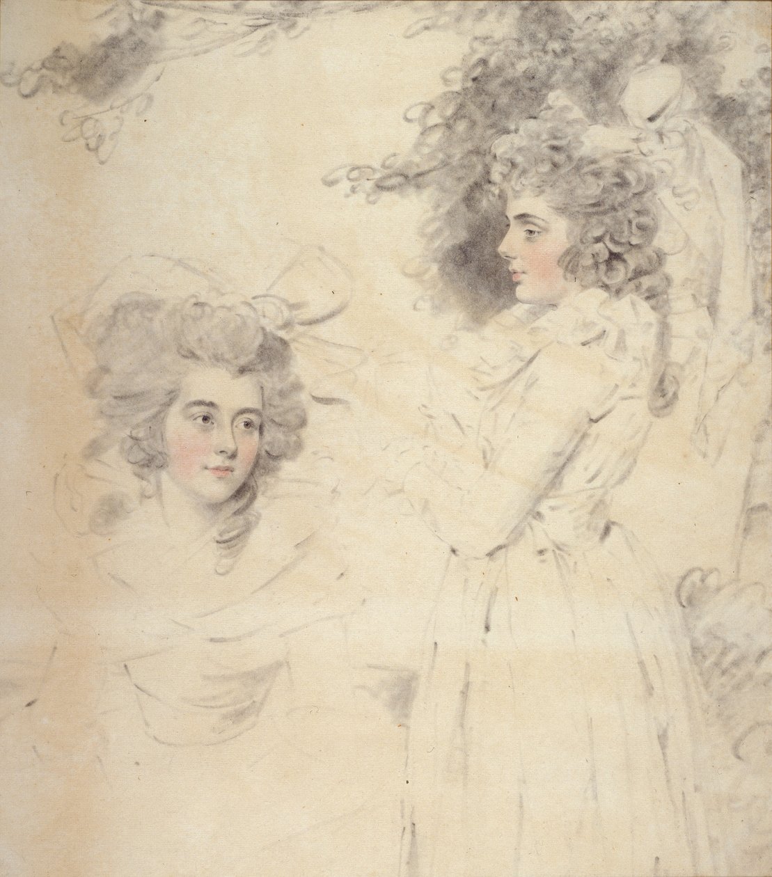 Portrait of Georgiana, Duchess of Devonshire and Lady Elizabeth Foster (watercolor & pencil on paper) بواسطة جون داونمان
