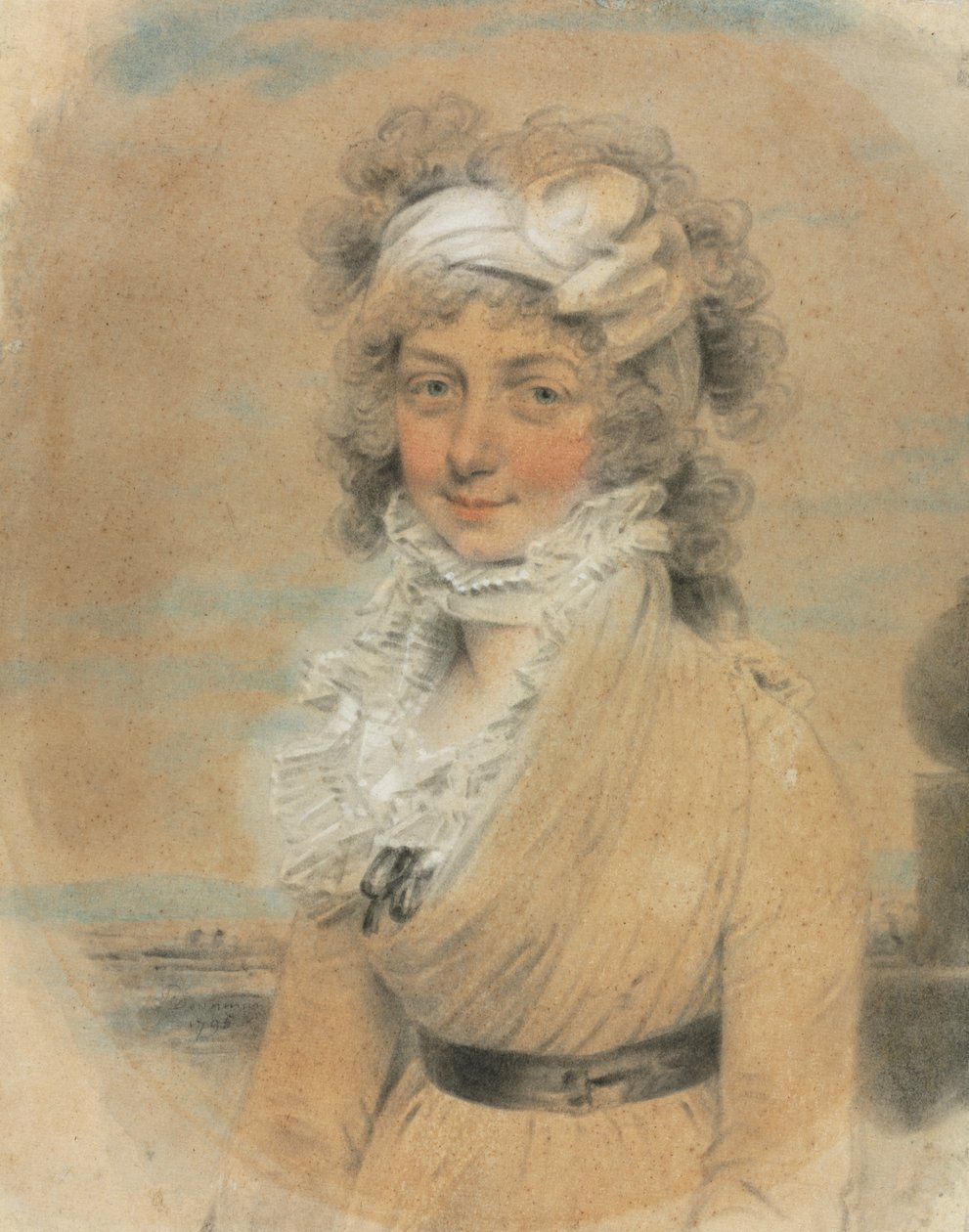 سيدة شابة ذات قوس أبيض على رأسها ، 1795. بواسطة جون داونمان