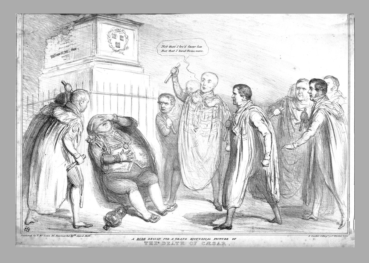تصميم وقح لصورة تاريخية كبرى لموت قيصر ، 1836. بواسطة جون دويل