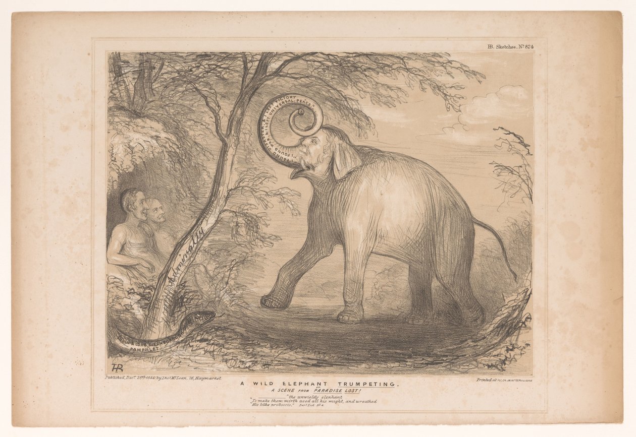 التقى Spotprent باللورد Ellenborough als een wilde olifant فيل بري ينفخ. مشهد من الفردوس المفقود! (العنوان على الكائن) اسكتشات HB (عنوان السلسلة على الكائن) بواسطة جون دويل