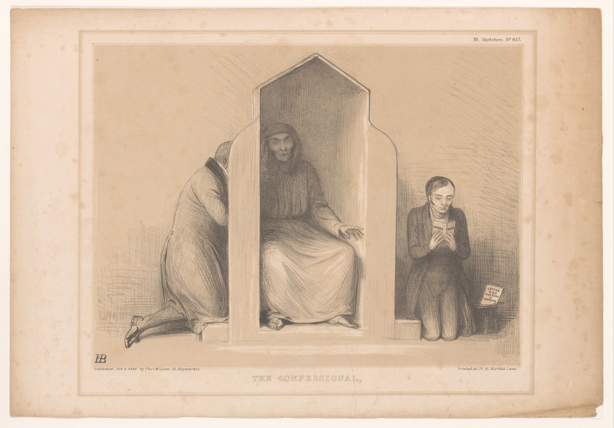 التقى Spotprent مع Roebuck als biechtvader الاعتراف (العنوان على الشيء) اسكتشات HB (عنوان السلسلة على الكائن) بواسطة جون دويل