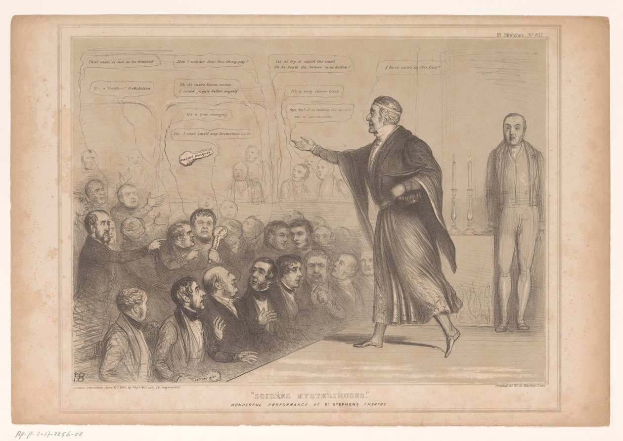 التقى Spotprent بالسير Robert Peel als goochelaar Soirées mysterieuses. أداء رائع في مسرح سانت ستيفن (العنوان على الجسم) HB Sketches (عنوان السلسلة على الكائن) بواسطة جون دويل