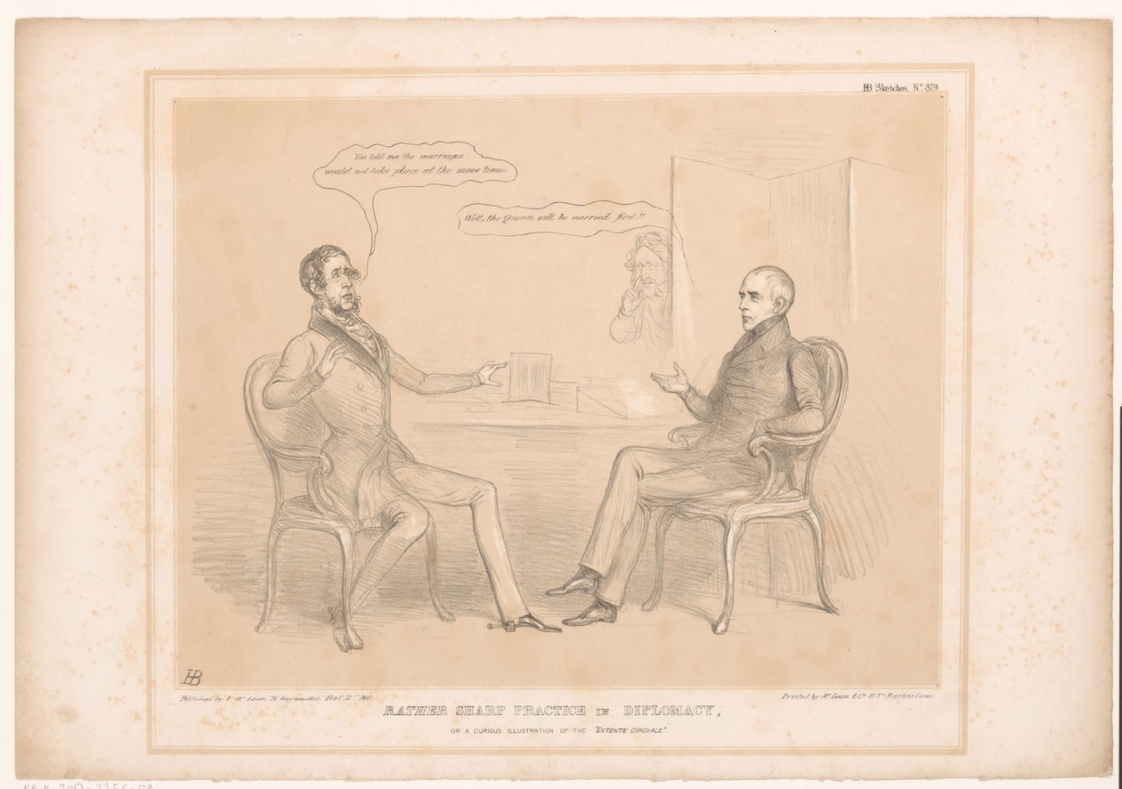 Spotprent op koninklijke huwelijken ممارسة حادة إلى حد ما في الدبلوماسية ، أو توضيح فضولي لـ Entente Cordiale (العنوان على الكائن) اسكتشات HB (عنوان السلسلة على الكائن) بواسطة جون دويل