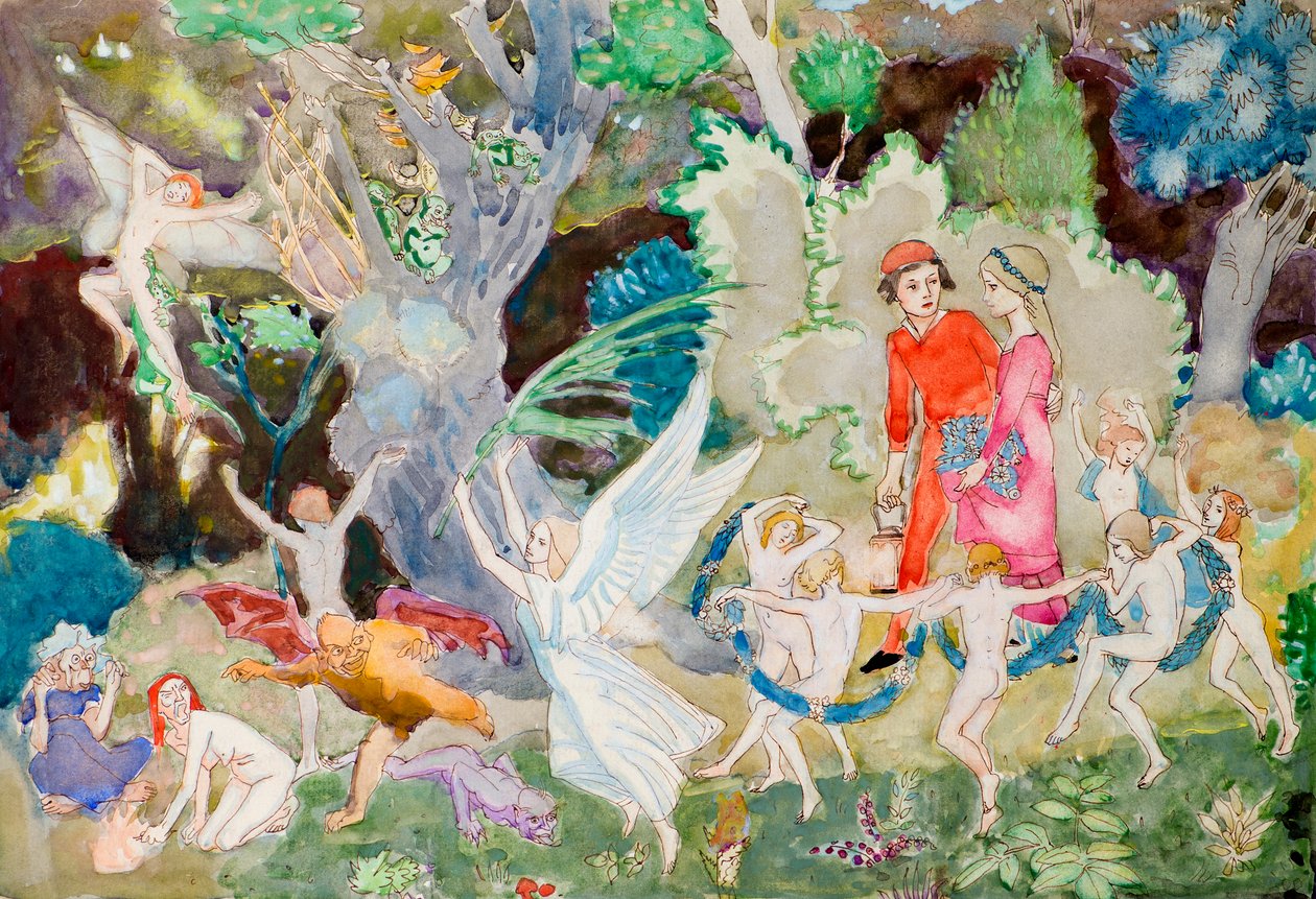 Yorinda و Yoringel in the Witches Wood (ألوان مائية) بواسطة جون دنكان