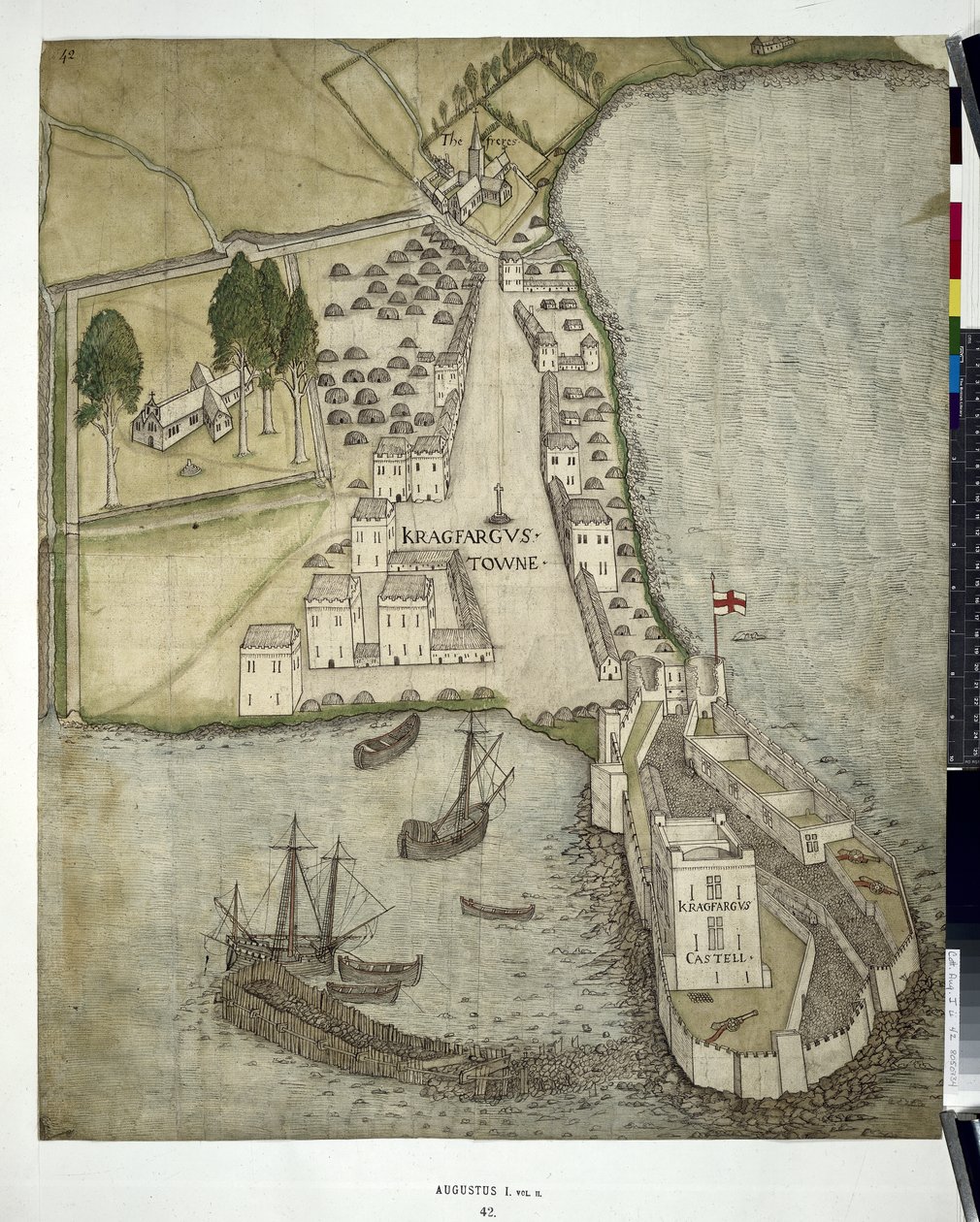 Cotton MSS Augustus I ii 41 مخطط Carrickfergus (Co. Antrim) 1612 (قلم وحبر مع غسل على الورق) بواسطة جون دونستال