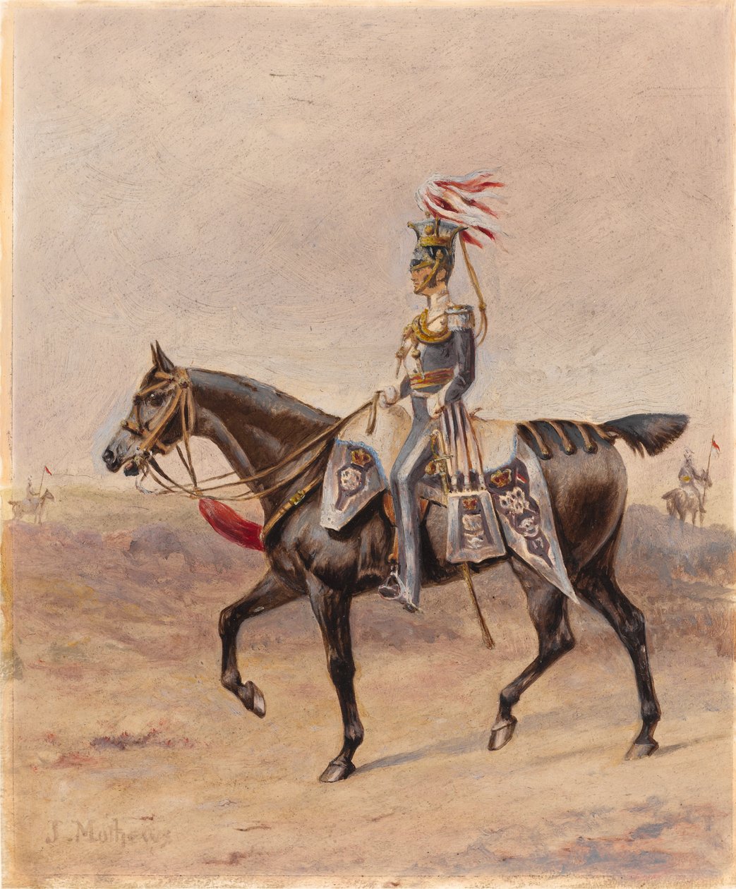 ضابط متسابق من الفوج السابع عشر من الفرسان (لانسر) حوالي عام 1825 (زيت وغواش على ورق) بواسطة جون إدوارد تشابمان ماثيوز