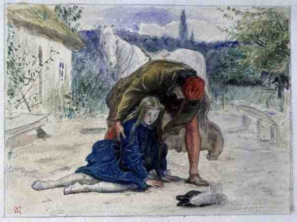 رسم توضيحي من قصيدة "خادمة أفوراين" لروبرت بوكانان (1841-1901) ، حوالي 1862-3 (ألوان مائية) بواسطة جون ايفرت ميليس