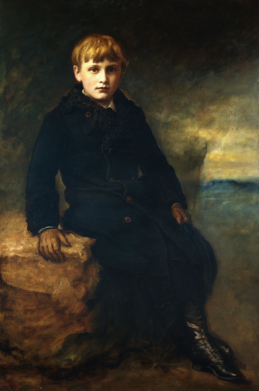 صورة سيسيل ويب ، جالسة بطول كامل ، مرتدية معطفًا أسودًا مع طوق فرو ، 1887 بواسطة جون ايفرت ميليس