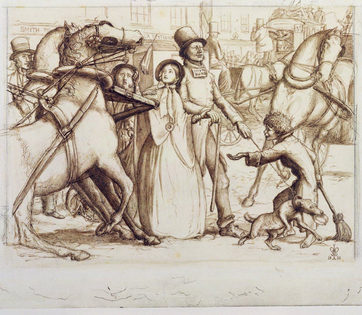الرجل الكفيف ، 1853 (قلم وحبر وغسل وجرافيت على ورق منسوج) بواسطة جون ايفرت ميليس