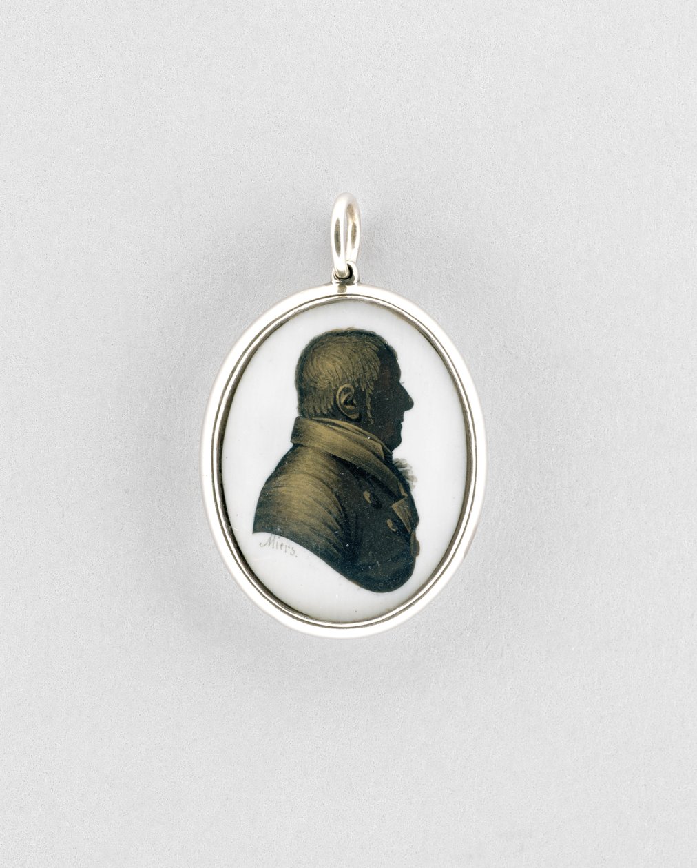 Pendant with silhouette, c.1795 (watercolor on ivory, 9k rose gold, pearls, hair, and glass) بواسطة جون فيلد