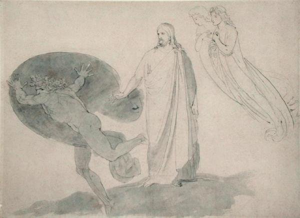 Get Thee Behind Me ، Satan ، c.1783-87 (قلم رصاص ، قلم ، حبر وغسل على ورق) بواسطة جون فلاكسمان