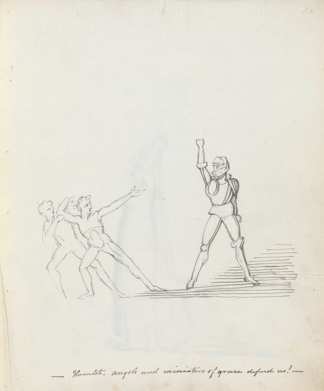 قرية. الملائكة ووزراء النعمة يدافعون عنا! 1783 (قلم ، حبر وغسل على ورق) بواسطة جون فلاكسمان