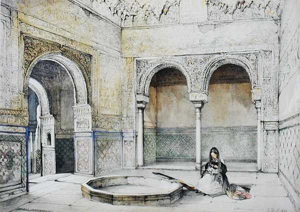 الجزء الداخلي لقاعة أبينسيراجيس (سالا دي لوس أبينسيراجيس) ، من "اسكتشات ورسومات قصر الحمراء" ، نقشها ويليام جوتشي (1825-1854) بواسطة جون فريدريك (بعد) لويس