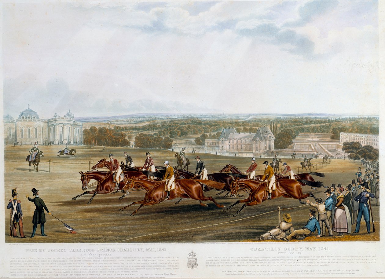 Prix du jockey club a Chantilly in 1841 Print by John Frederick Herring (1795-1865) (ec.engl.) 1841 Collection privee بواسطة جون فريدريك هيرينج الأب