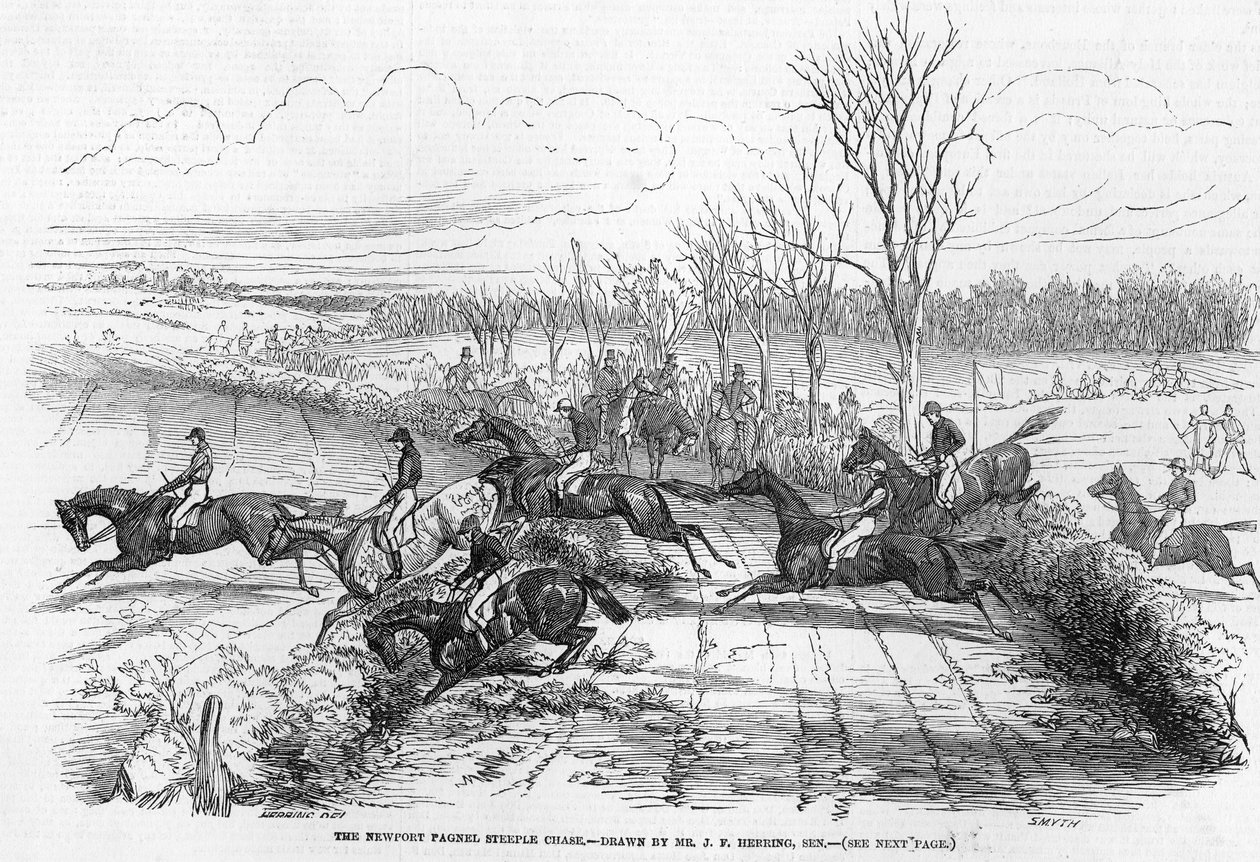 The Newport Pagnel Steeple Chase ، منقوش بواسطة Smyth ، من "أخبار لندن المصورة" ، 28 نوفمبر 1846 بواسطة جون فريدريك هيرينج الأب