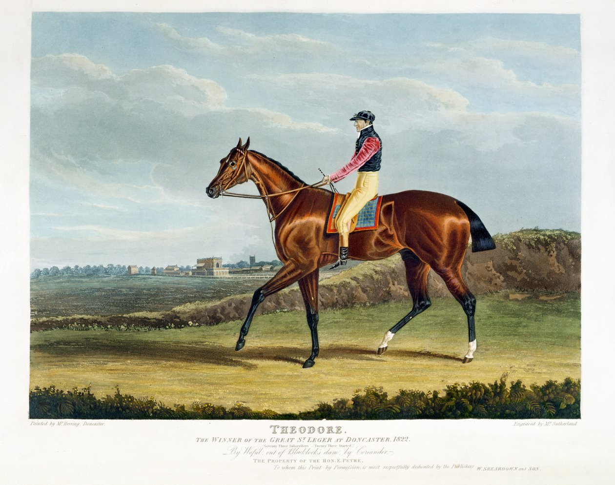 "ثيودور" ، الفائز بسانت ليجيه العظيم في دونكاستر ، 1822 ، نقشها توماس ساذرلاند (BC1785) ، حانة. بواسطة W. Sheardown und Son (aquatint) بواسطة جون فريدريك هيرينج الأب