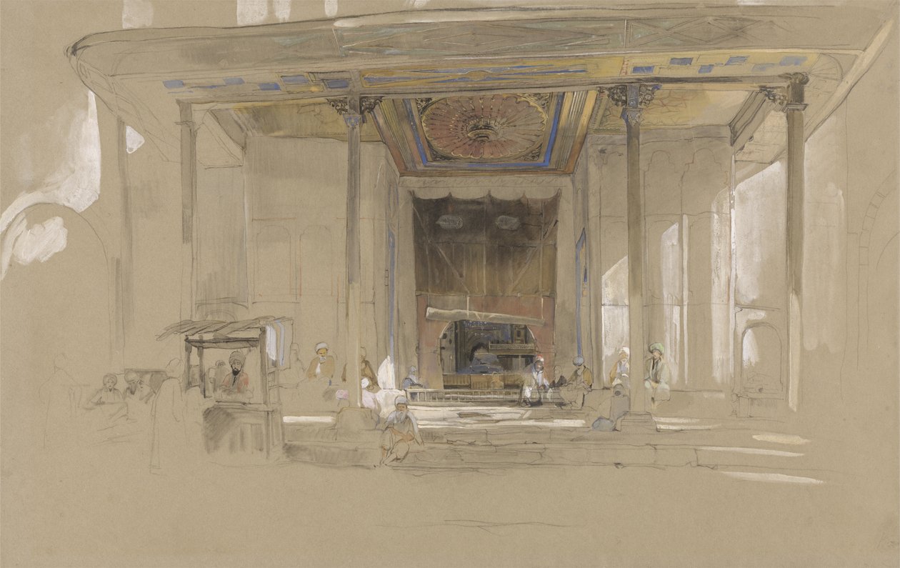 المدخل الرئيسي للمسجد الكبير (Ulucami) بورصة ، تركيا ، حوالي 1840 (مرحاض ولون بودي على الجرافيت على ورق منسوج) بواسطة جون فريدريك لويس