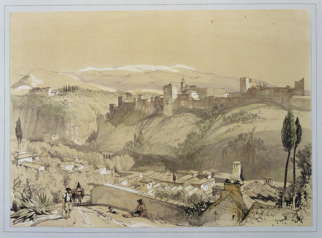 قصر الحمراء من ألباي ، من "اسكتشات ورسومات قصر الحمراء" ، نقشها جيمس دوفيلد هاردينج (1798-1863) ، 1835 بواسطة جون فريدريك لويس