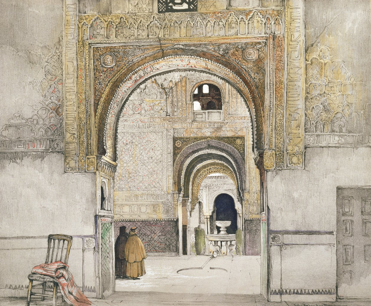 قاعة الأختين (Sala de las dos Hermanas) ، من "اسكتشات ورسومات قصر الحمراء" ، محفورة بقلم Willam Gauci (fl.1825-54) ، 1835 بواسطة جون فريدريك لويس