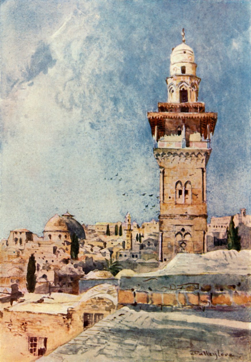 مئذنة في الركن الشمالي الغربي من منطقة المعبد 1902. بواسطة جون فوليلوف