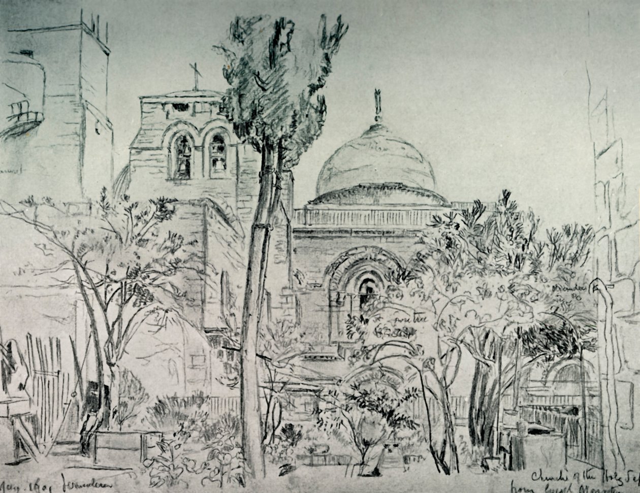كنيسة القيامة من حديقة الدير اليوناني ، 1902. بواسطة جون فوليلوف