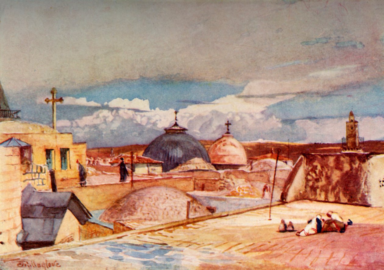 قباب القبر المقدس من أعلى المنزل على جبل صهيون ، 1902. بواسطة جون فوليلوف