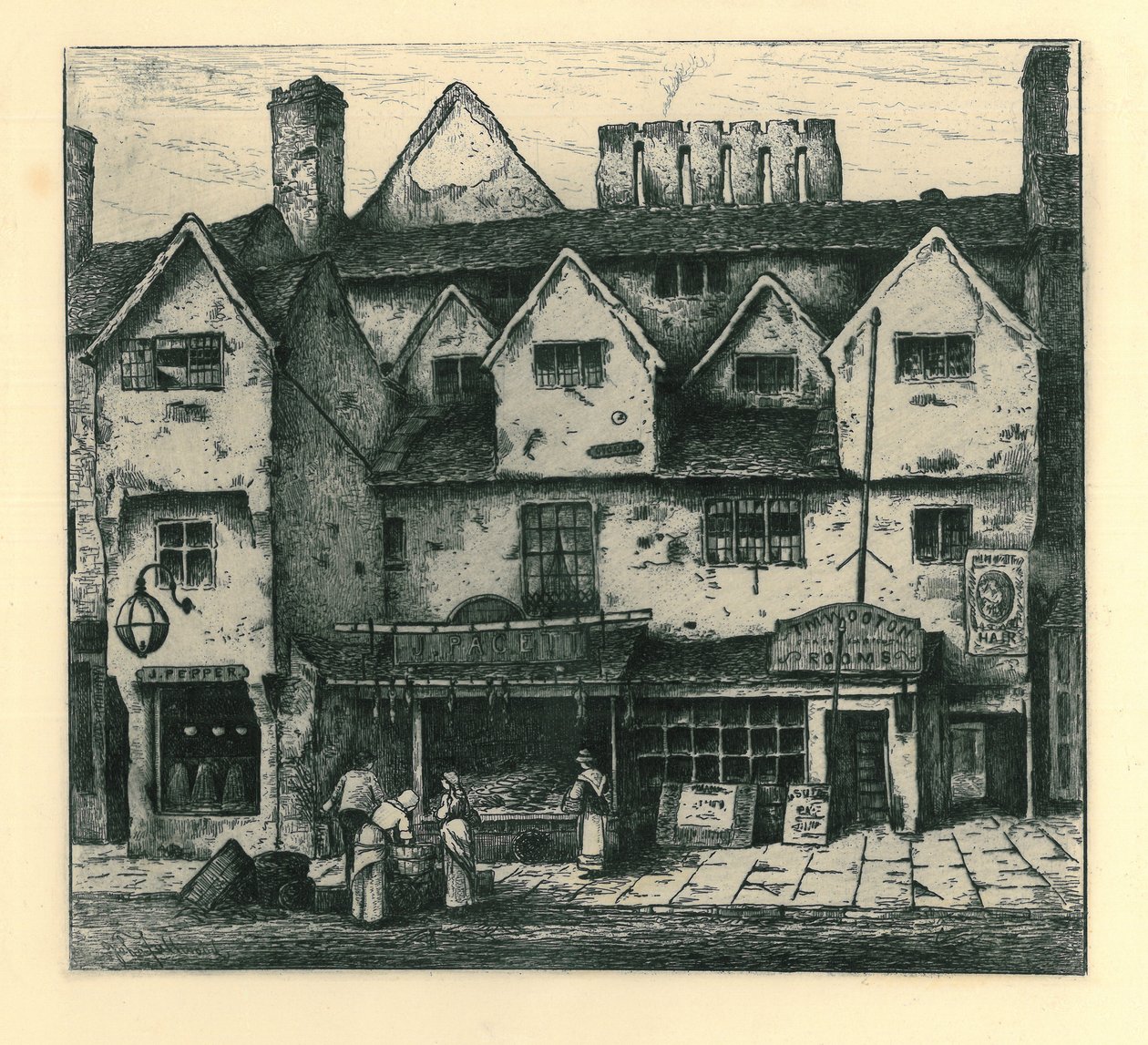 المنازل القديمة ، Digbeth ، Walsall ، من المجلد `` Remnants Of Old Wolverhampton &39;&39;. الأرقام 1-37 ، نُشرت عام 1880 بواسطة جون فولوود