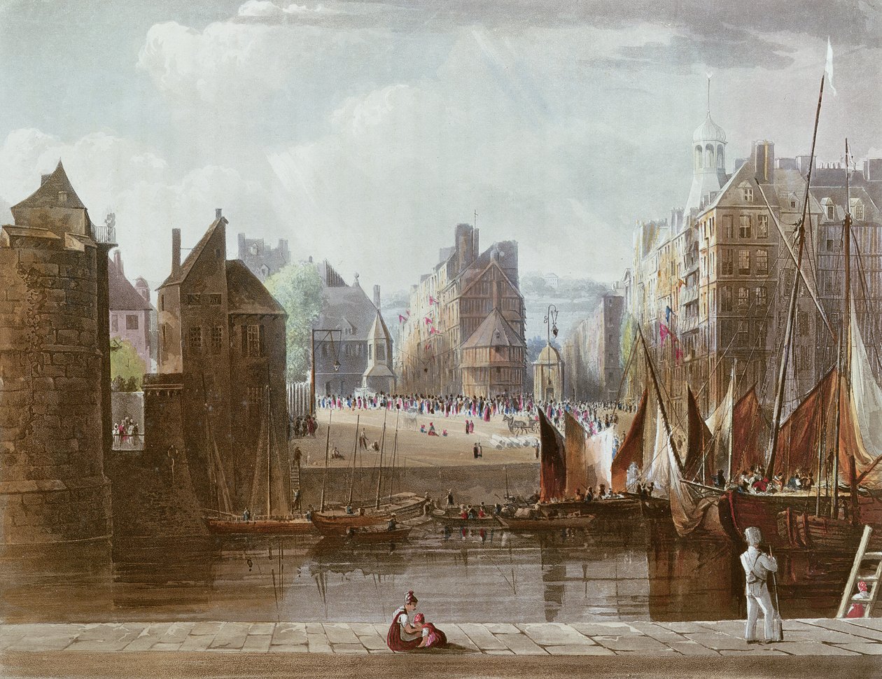 لوهافر ، من "مناظر على نهر السين" ، نقشها توماس ساذرلاند (مواليد 1785) نشرها R. Ackermann (1764-1834) 1821 بواسطة جون جندال