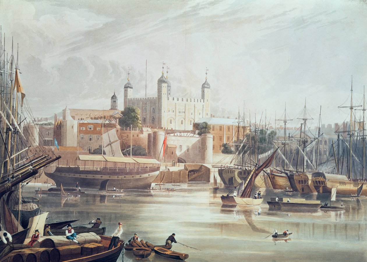 منظر لبرج لندن ، محفور بدار دانيال هافيل (1785-1826). في مستودع آكرمان للفنون ، 1819 بواسطة جون جندال