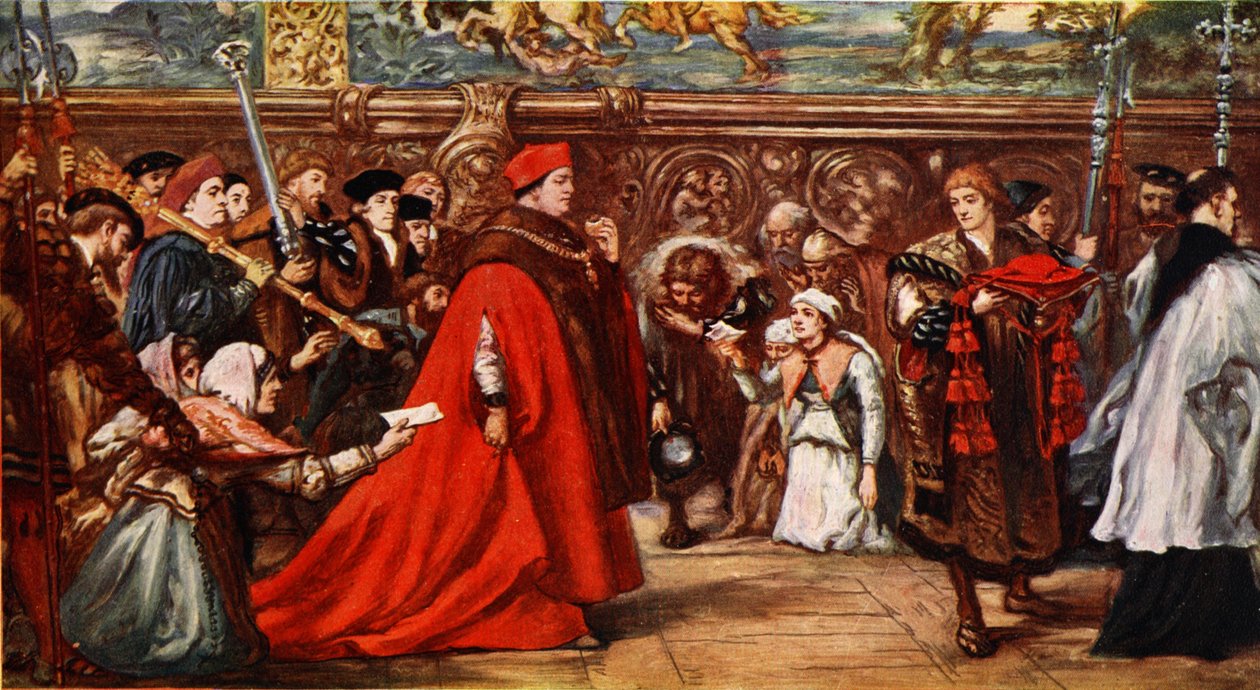 الكاردينال Wolsey في طريقه إلى Westminster Hall ، رسم توضيحي من قصة Hutchinson of the Nation البريطانية ، 1923 بواسطة جون جيلبرت