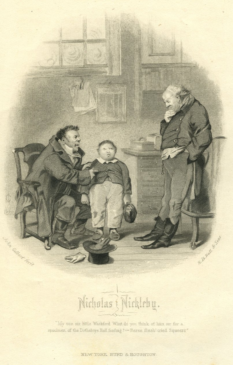 نيكولاس نيكلبي: Wackford Squeers و Young Wackford Squeers ، منقوش بواسطة HB Hall und Sons ، 1867 بواسطة جون جيلبرت