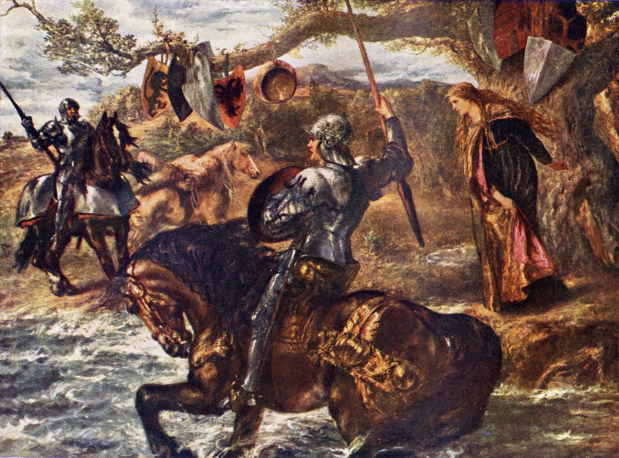 السير لانسلوت ، رسم توضيحي من فيلم "Romance and Legend of Chivalry" من تأليف AR Hope Moncrieff (لون ليثو) بواسطة جون جيلبرت