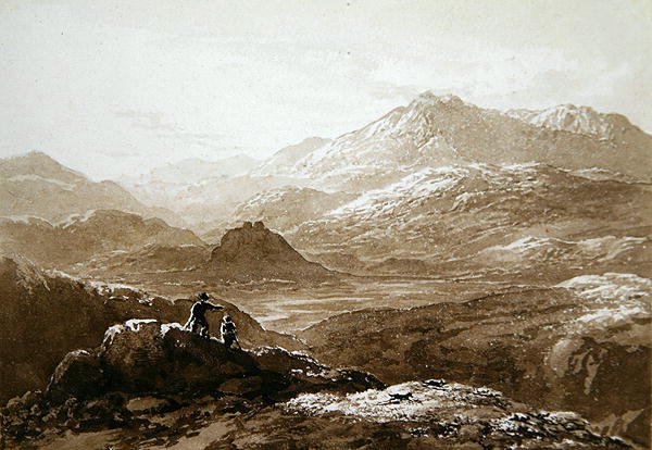 قلعة Dolyddelan و Moel Siabod (ألوان مائية على ورق) بواسطة جون جلوفر