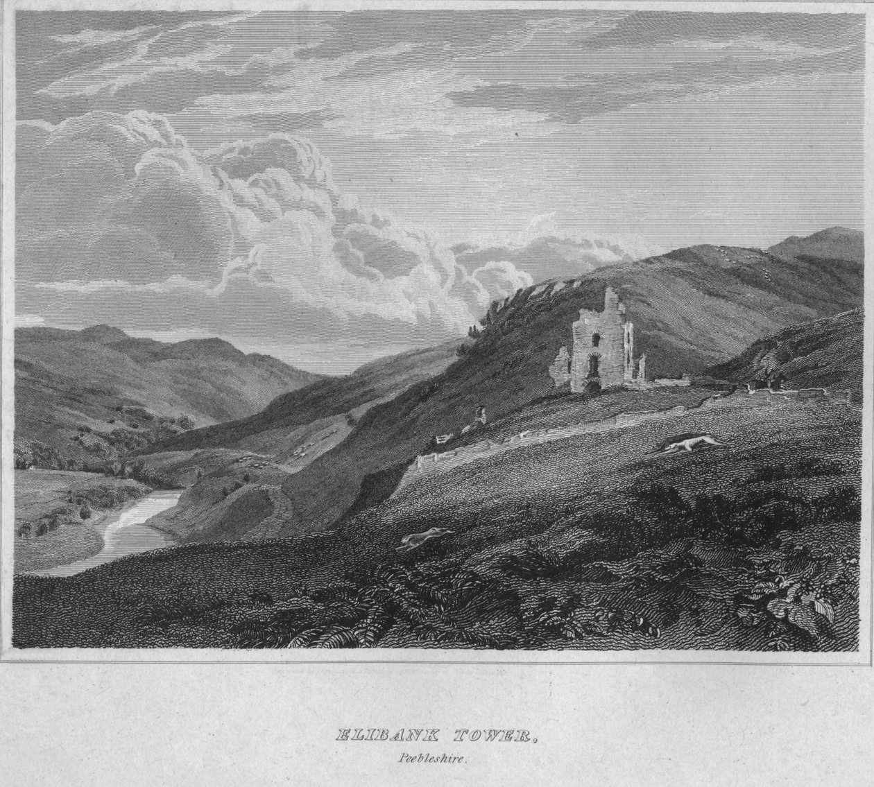 برج Elibank ، Peeblesshire ، 1814 بواسطة جون جريج