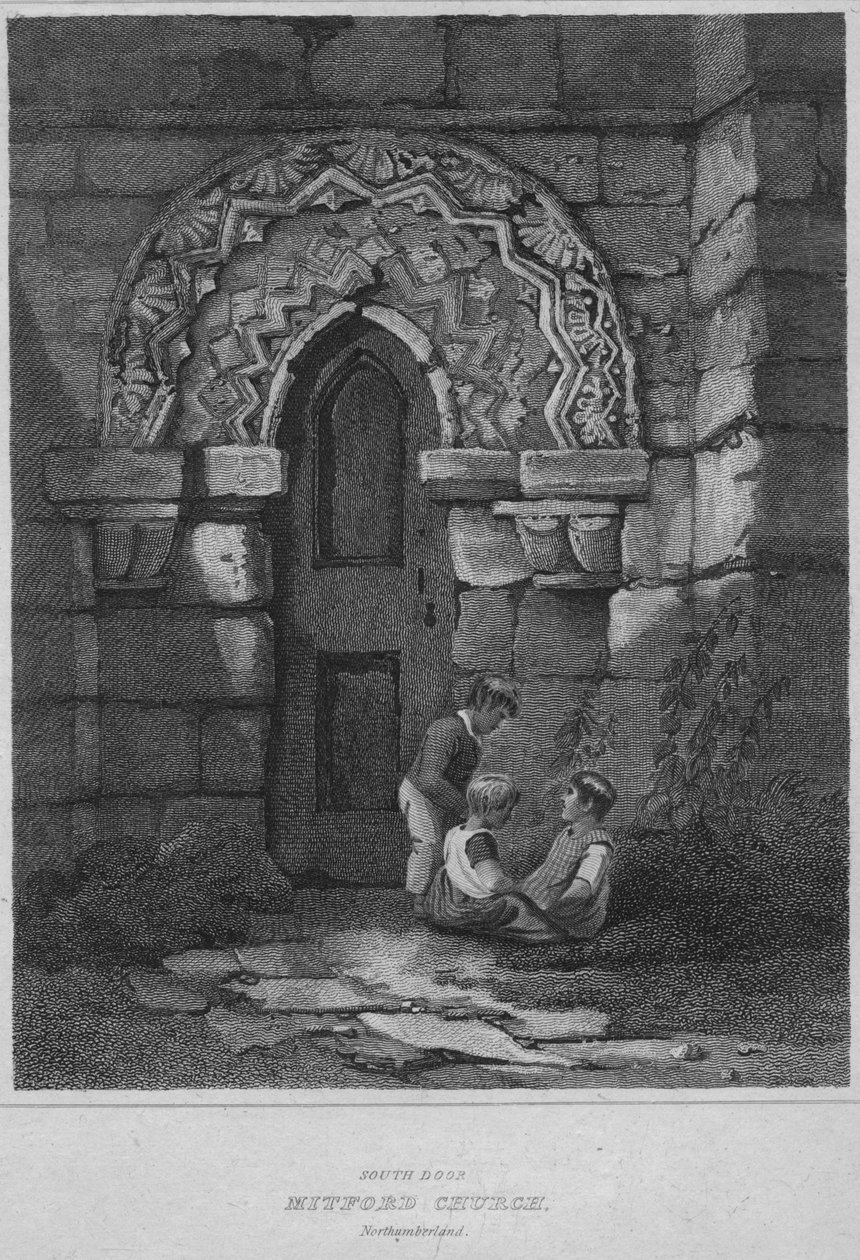 الباب الجنوبي - Mitford Church ، Northumberland ، 1814 بواسطة جون جريج