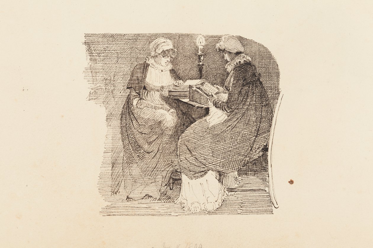 امرأتان تقرأان بواسطة المصباح 1804 (قلم وحبر على ورق) بواسطة جون هاردن