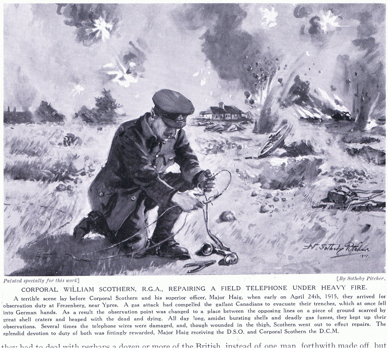 تم منح العميد وليام Scothern RGA إصلاح هاتف ميداني تحت نيران شديدة DCM Ypres May 1915 بواسطة جون هاريس فالدا