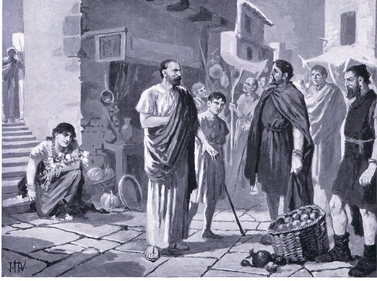 المستعمرون الرومان يتاجرون مع Dacians الأصليين ، توضيح من Hutchinsons History of the Nations VOL 4 c.1920s بواسطة جون هاريس فالدا