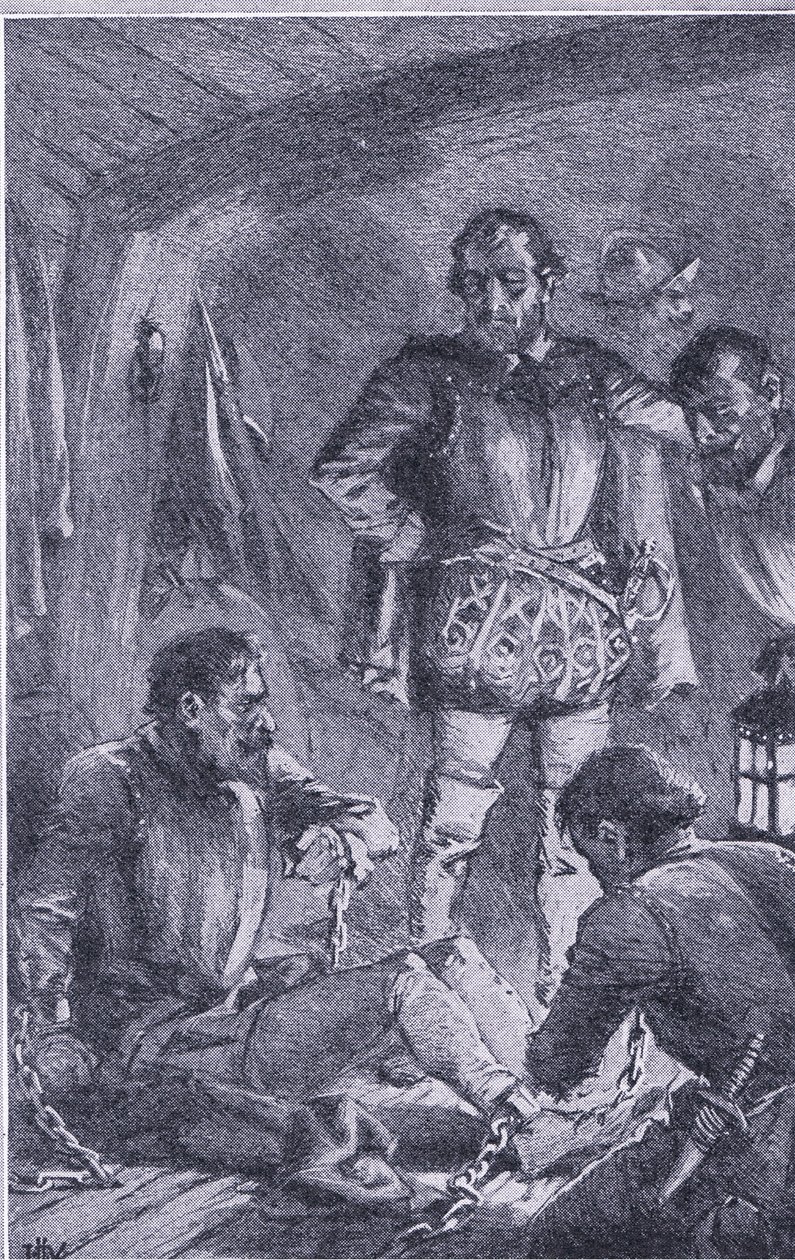 سانتياغو أرسلت للأمام للاستكشاف ، وركض إلى الشاطئ ودمر ، Newnes Pictorial Knowledge التي نشرتها Newnes ، حوالي 1950 (litho) بواسطة جون هاريس فالدا