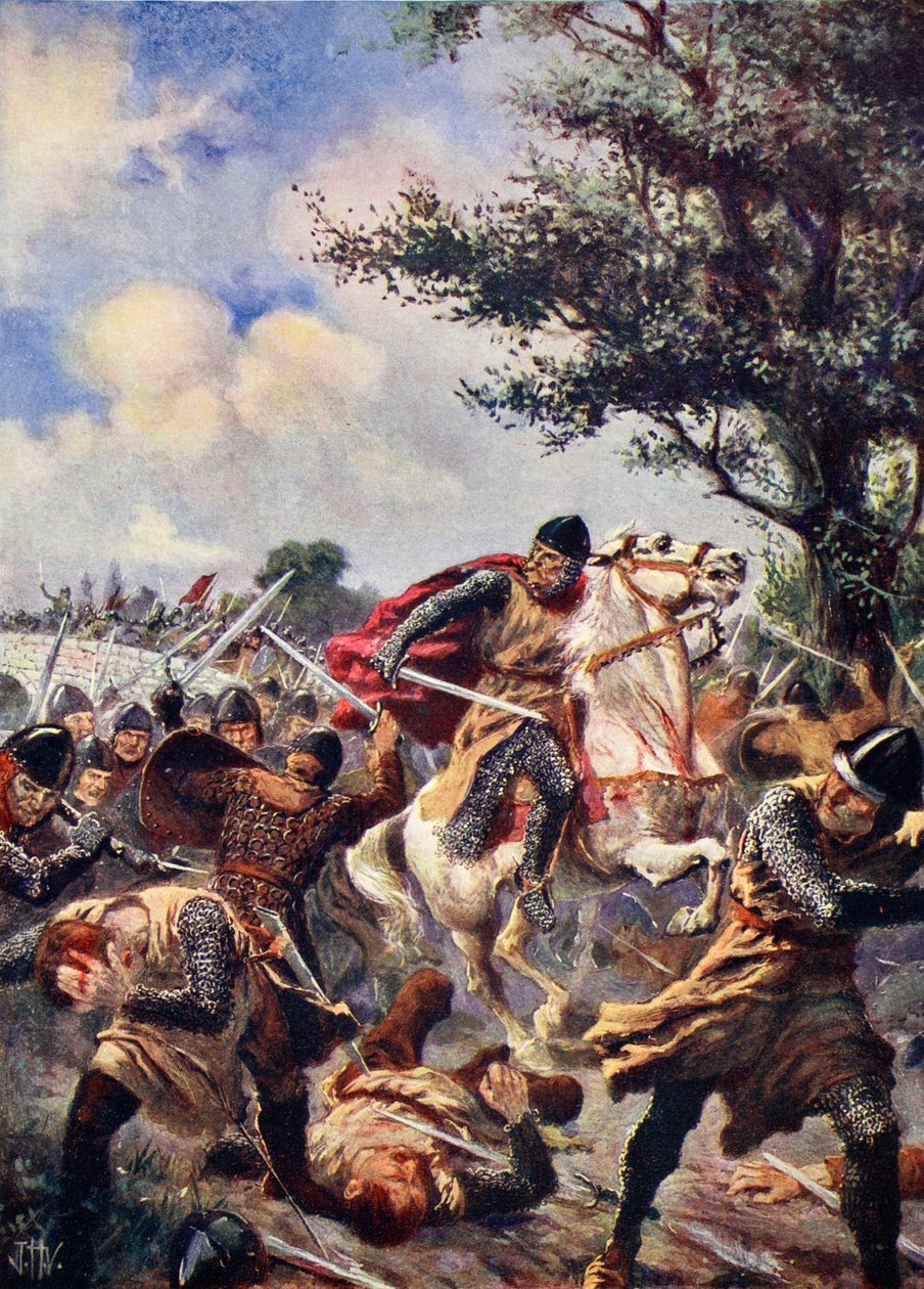 معركة بوفينيس ، 1214 ، رسم توضيحي من "تاريخ الأمم لهتشينسون" ، 1915 بواسطة جون هاريس فالدا