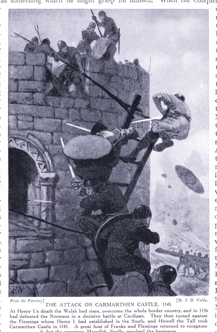 الهجوم على قلعة كارمارثين AD1136 ، 1920 بواسطة جون هاريس فالدا
