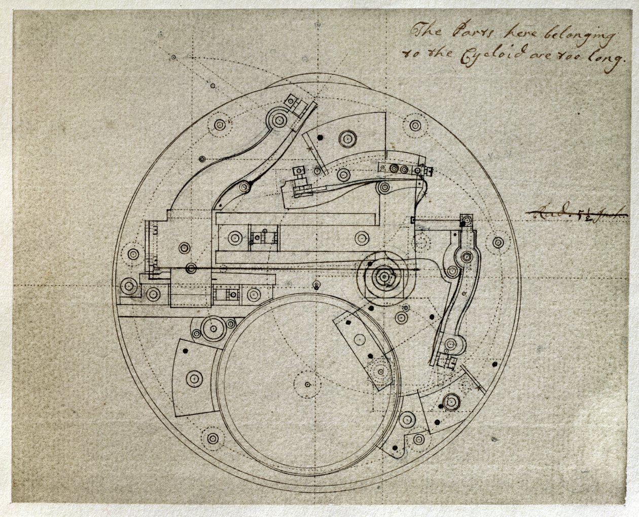رسم تخطيطي لحركة عداد الوقت H4 لجون هاريسون (1693-1776) ، حوالي 1759 (قلم حبر وحبر على ورق) بواسطة جون هاريسون
