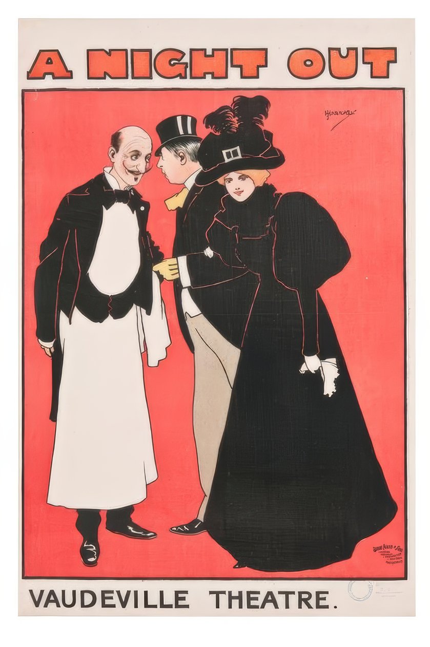"A night out. Vaudeville Theatre" - J. Hassall - Plakat، 1897 بواسطة جون هاسال
