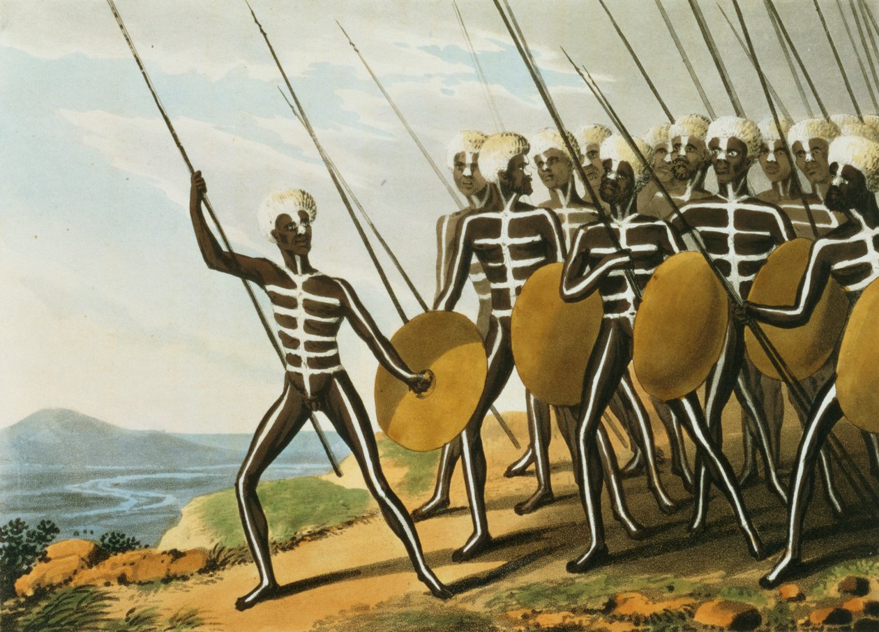 Warriors of New S. Wales engraved by M. Dubourg (fl.1813-1820) 1813 (litho) بواسطة جون هيفيسايد (بعد) كلارك