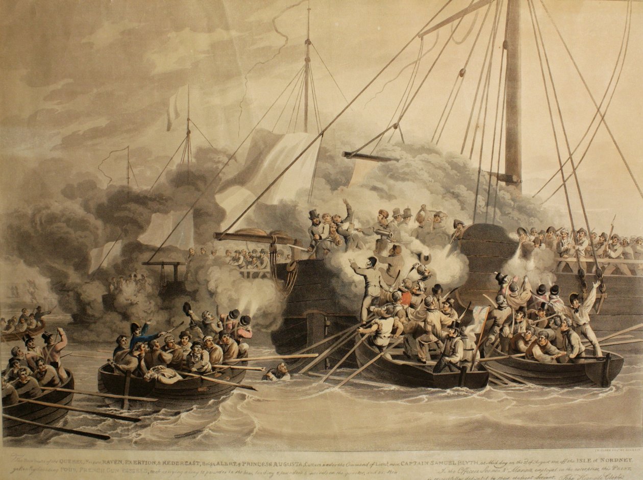 قوارب التجديف في كيبيك ، الغراب ، المجهود و Redbreast ، التنبيه والأميرة أوغستا ، 1811 (أكواتينت) بواسطة جون هيفيسايد كلارك