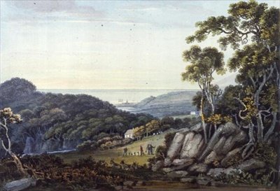 منظر من دارجل إلى براي ، غلين أوف ذا داونز ، كو ويكلو ، حوالي عام 1822 (ألوان مائية) بواسطة جون هنري كامبل