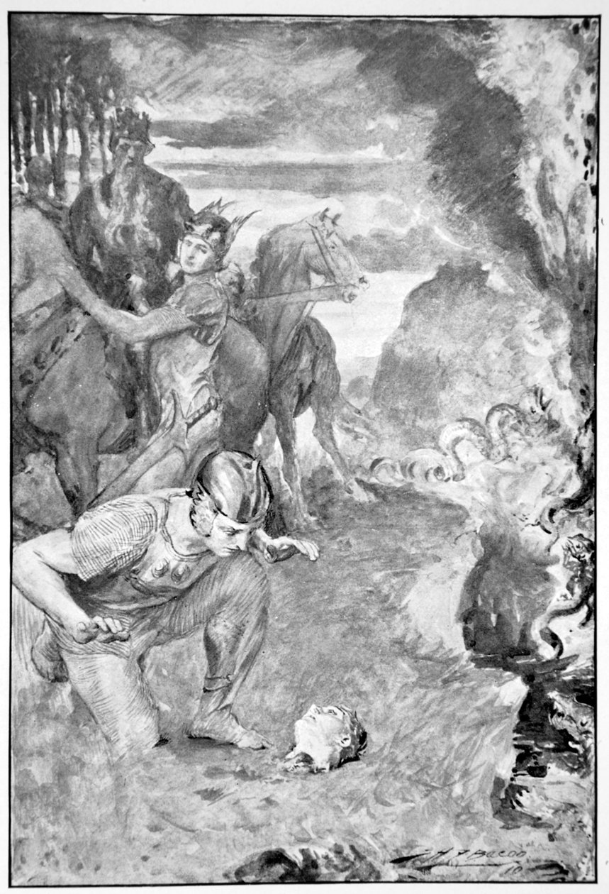 "بيوولف يجد رأس Aschere" ، 1910. بواسطة جون هنري فريدريك بيكون