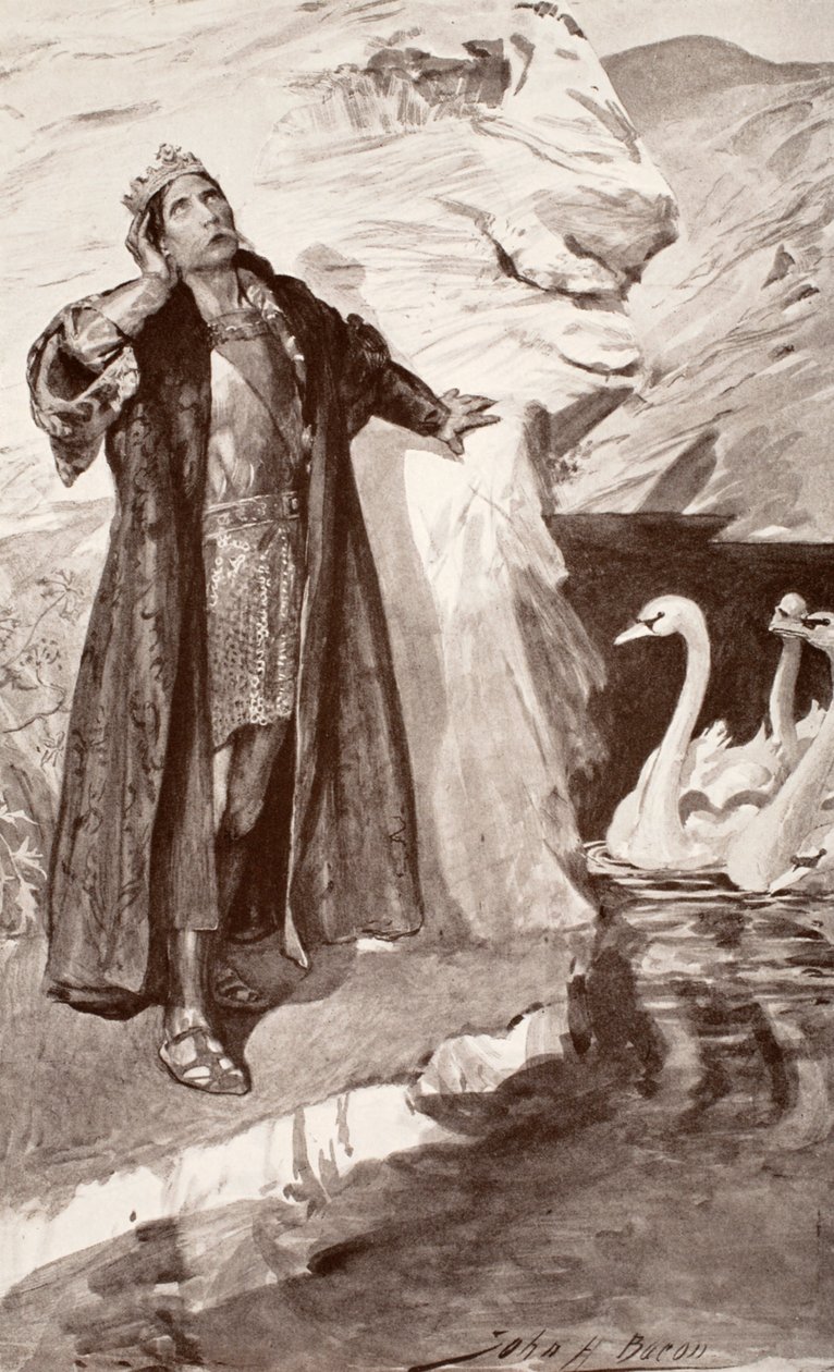 لير والبجعات ، رسم توضيحي من "أسطورة و أسطورة سيلتيك" بقلم تشارلز سكوير ، 1905 بواسطة جون هنري فريدريك بيكون