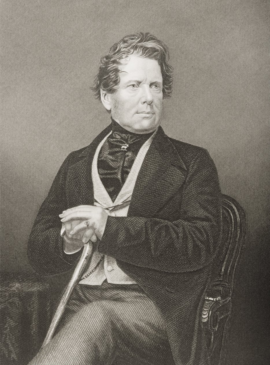 فوكس مول رامزي (1801-1874) إيرل دالهوسي والورد الثاني بانمور الحادي عشر ، نقش بواسطة دي جي باوند من صورة ، من غرفة الرسم للشخصيات البارزة ، المجلد 2 ، نُشر في لندن ، 1860 (engr بواسطة جون جابيز إدوين بيزلي مايال